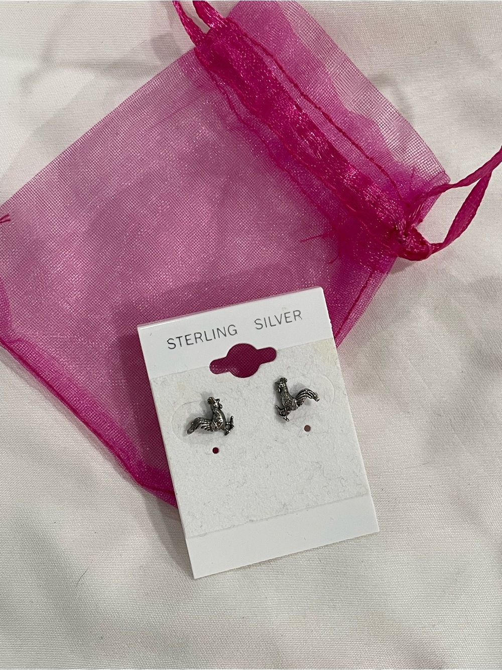 Sterling Silver Rooster Chicken Stud Earrings New Unused - Picture 3 of 6